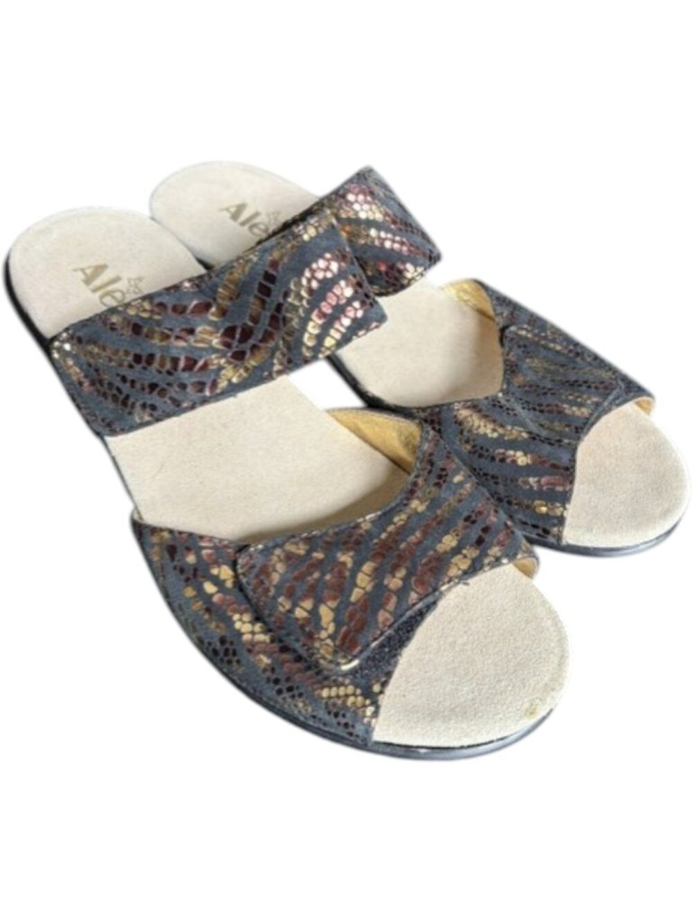 Alegria Metallic Snakeskin Wedge Sandal - Bronze/Gold/Black - UK 38/US 7.5-8